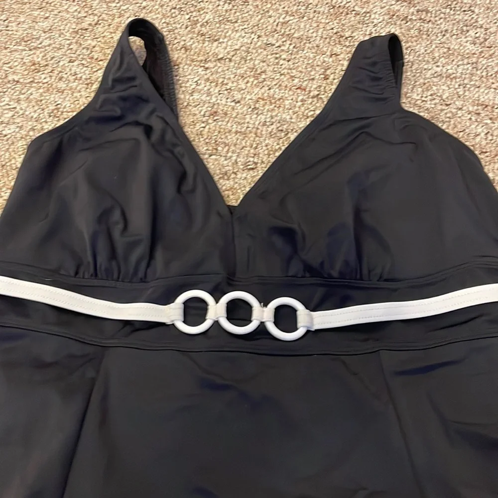 Always for me ring one piece swimsuit with skirt in black and white - Picture 2 of 5